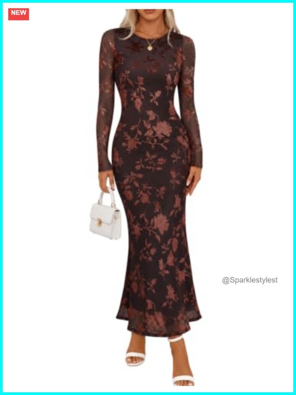 Velvet Floral Maxi Dress Long Sleeve Bodycon Wedding Guest Cocktail